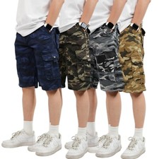 Camouflage Army Men's Classic Streetwear Cargo Shorts-Casual Multi-Pocket Camo