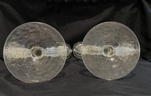Pair Vintage Art Deco Etched Glass Double Candle Stick Holders Tiffin Glas 15360 - Picture 5 of 6