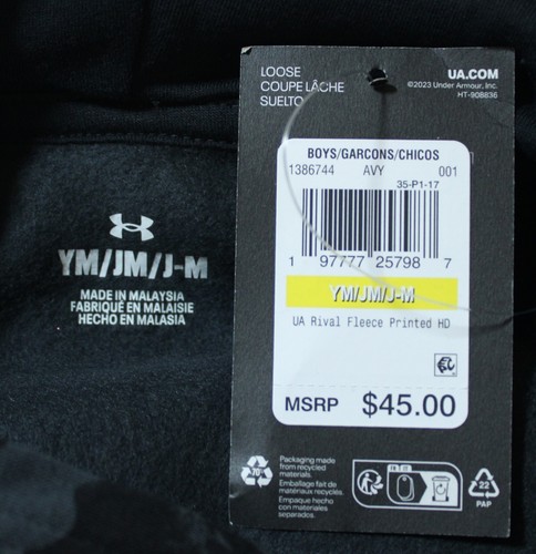 Under Armour Boy's Rival Fleece Printed Pullover Hoodie CA4 Black Medium NWT - Picture 3 of 4