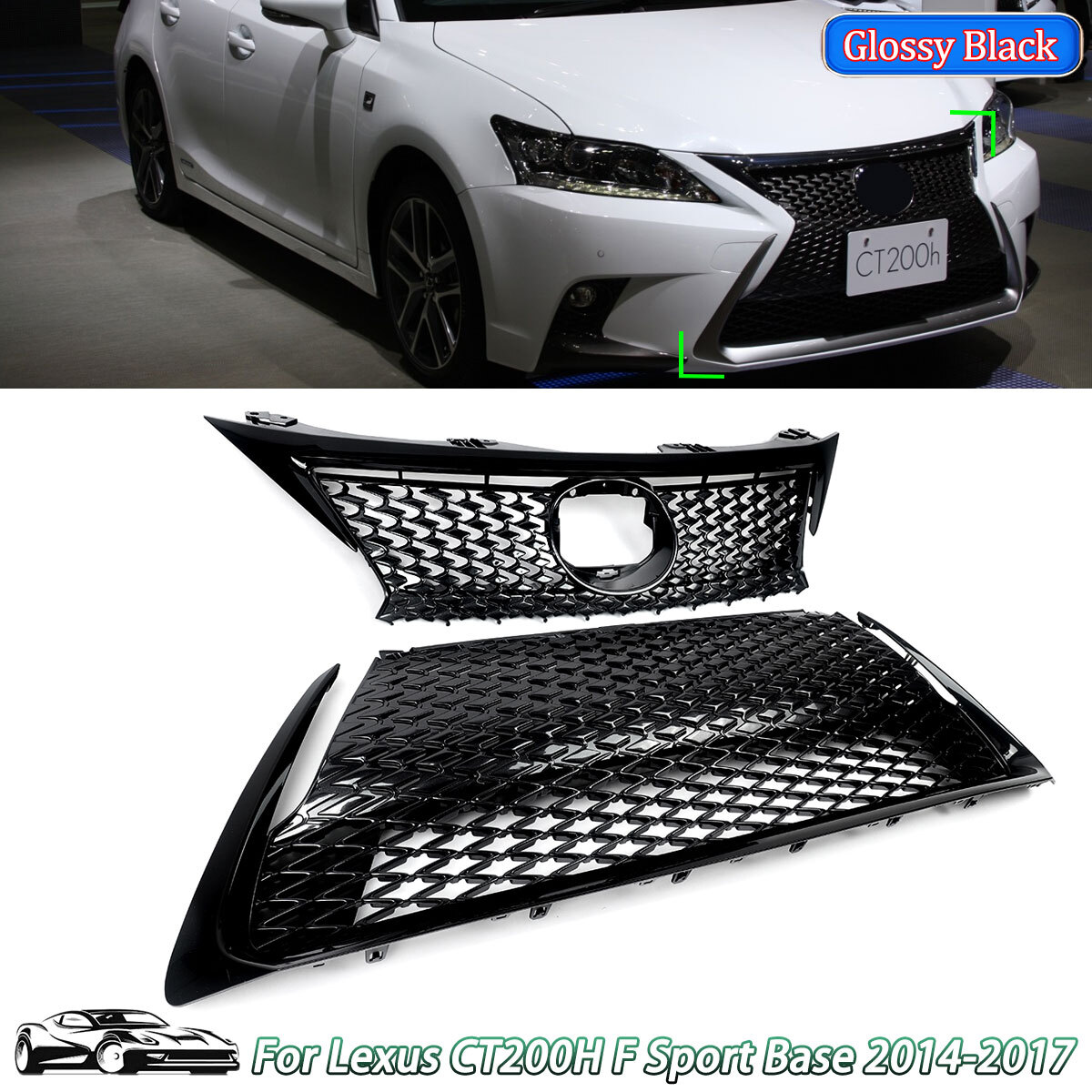 4PCS Front Bumper Grille W/Trim Molding Gloss Black Set For 2014