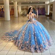 Encaje Princesa Quinceañera Vestidos Fuera del Hombro Arco Corsé Charro Baile de graduación Dulce 16