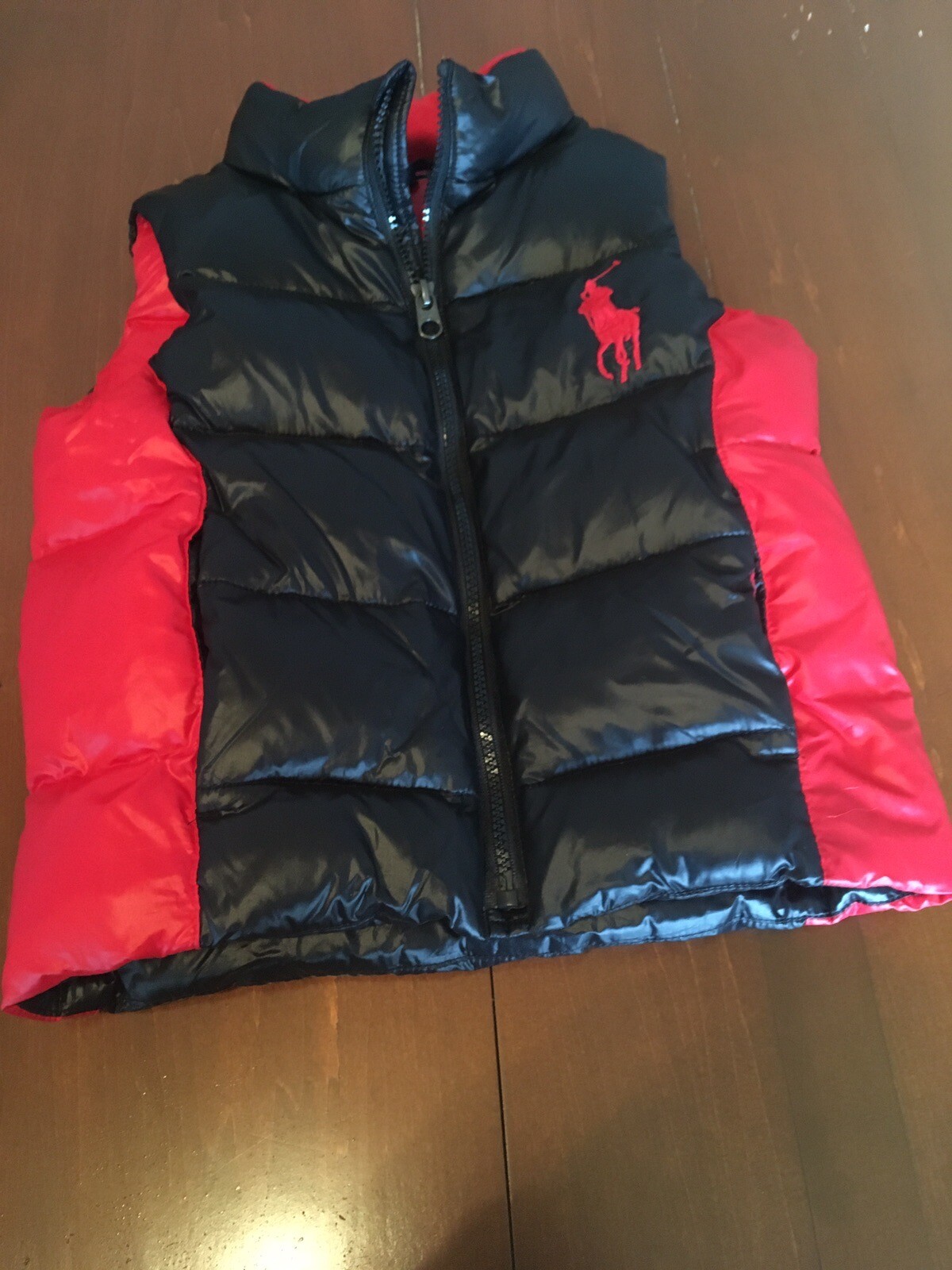 Polo Ralph Lauren Gilet Ragazzi 4 4T Rosso Nero Giacca Tampone Gilet Cerniera Grande Pony!