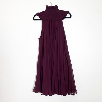 Caroline Constas Vicki Trapeze Swing Dress M Merlot Red 100% Silk High Neck
