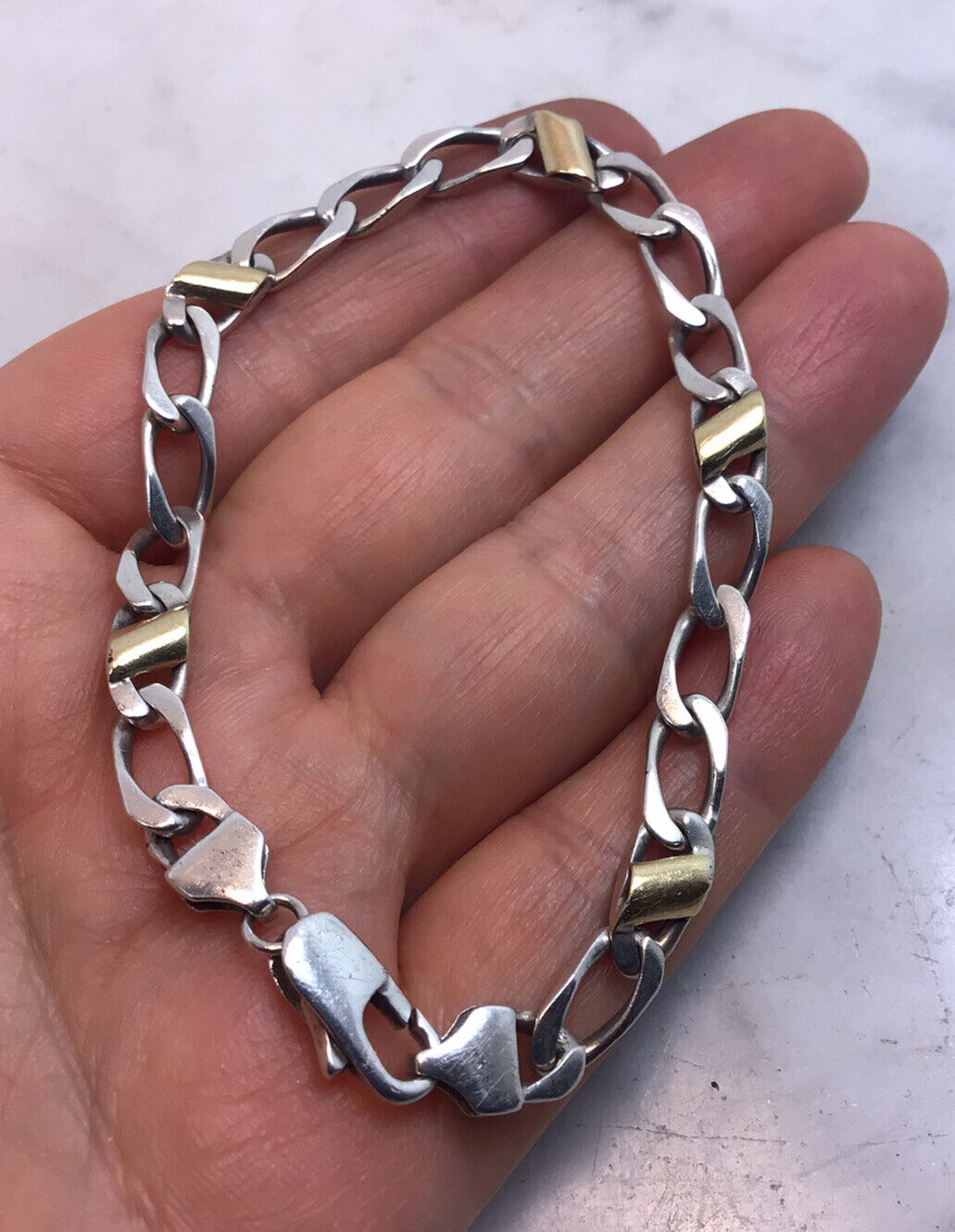 Vintage TIFFANY & CO Sterling Silver Two Tone Link Chain Bracelet Italy