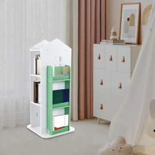 4 Tiers 360° Kids Green Castle Rotating Bookshelf Home Office Furniture Bookcase
