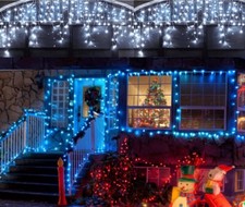 Image of Icicle Snowing Lights Christmas Decoration Xmas House Outdoor Fairy Effect