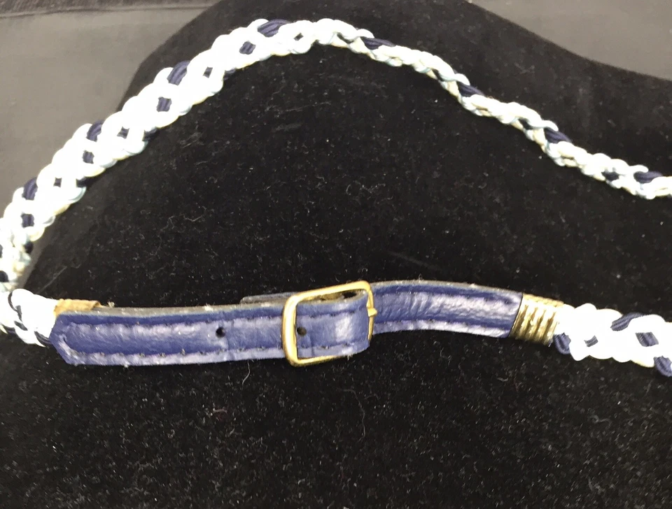 Skinny Narrow Stretch Braided Belt Navy and Light Blue White .50 inch Wide Vtg - Image 3 of 4