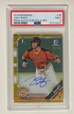 スポーツ選手 Joey Bart Bowman 2019 RC Auto Gold  /50 2019 Bowman JOEY BART Gold Chrome Auto /50 PSA 9 MINT | eBay