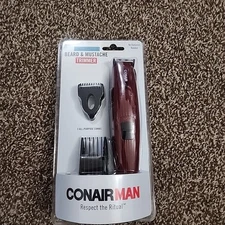 CONAIRMAN Men's Corded Plug-In Beard & Mustache Trimmer with 3 All Purpose Combs