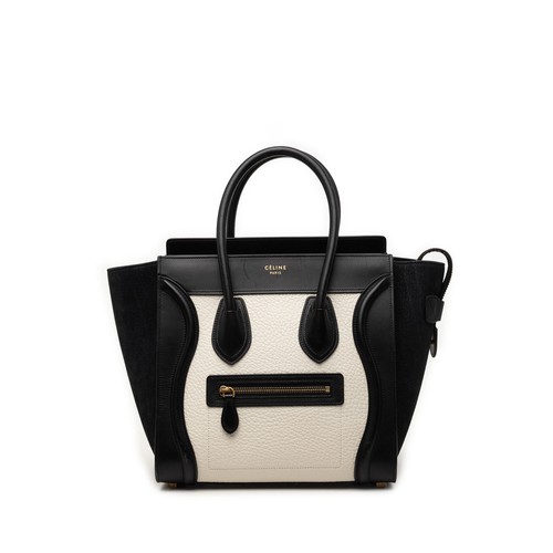 Celine Micro Bicolor Nubuck and Drummed Calfskin Luggage Tote Pre-Loved White