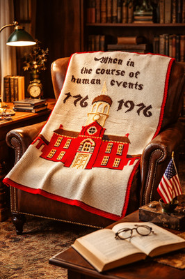Vintage Declaration of Independence Afghan Blanket Independence Hall Americana