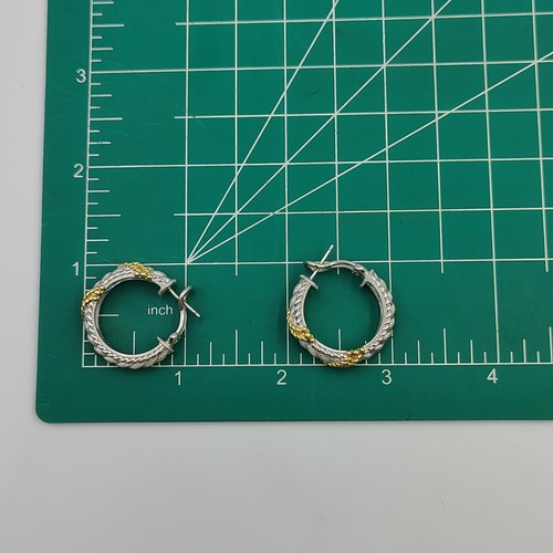 QVC Judith Ripka Sterling Silver 925 Two Tone Twisted Rope Design Hoop Earrings - Picture 9 of 11