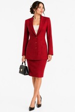Vintage Jones New York Red Silk Pencil Skirt Suit Womens Size 14 2pc Set Jacket