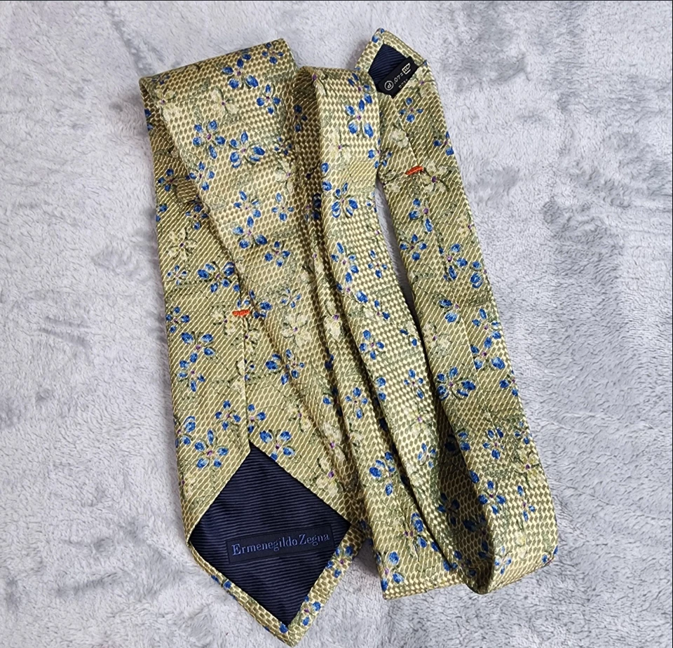 Corbata Jacquard Vintage Ermenegildo Zegna Para Hombres Seda Italia Verde Azul Floral Foto 4 de 4