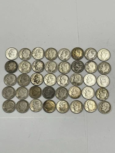 LOT OF 40 ROOSEVELT DIMES  - 90% SILVER Mixed Dates CIRCULATED
