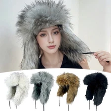 Winter Fluffy Faux Fur Hat for Women Russian Style Round Cap Russian Beanies Hat