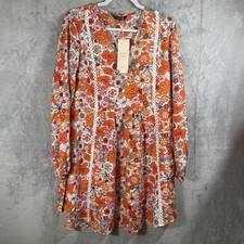 NWT Dokotoo Floral Boho Mini Dress Long Sleeves L Lace Trim, Retro, Cottage Core