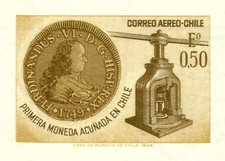 CHILE, FIRST COIN MINTED, INTAGLIO, ONLY 100 PRINTED, PRISTINE