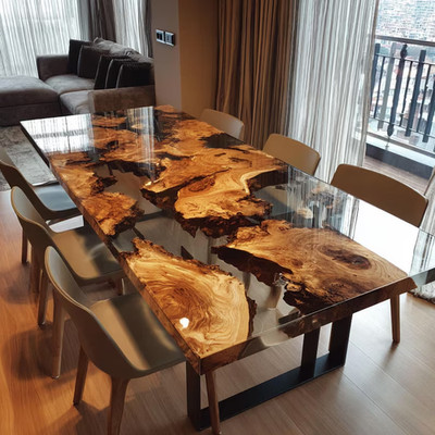 Epoxy River Table - Walnut Dining Table - Handmade Live Edge Wood Table - Custom