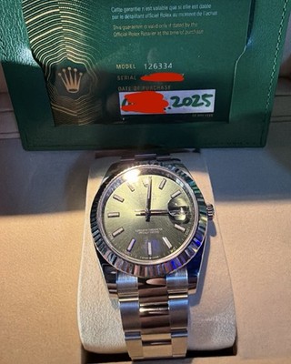 Dec 2025 Rolex Datejust 41mm Mint Green 126334 Box, Papers+Warranty