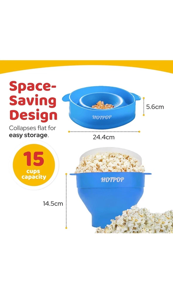 Máquina de palomitas de silicona Hotpop plegable sin BPA nueva envío rápido gratuito (azul) Foto 2 de 4