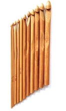 12 pcs Set Bamboo Carbonized Crochet Hooks Sizes 3.0mm to 10mm Brown Finish
