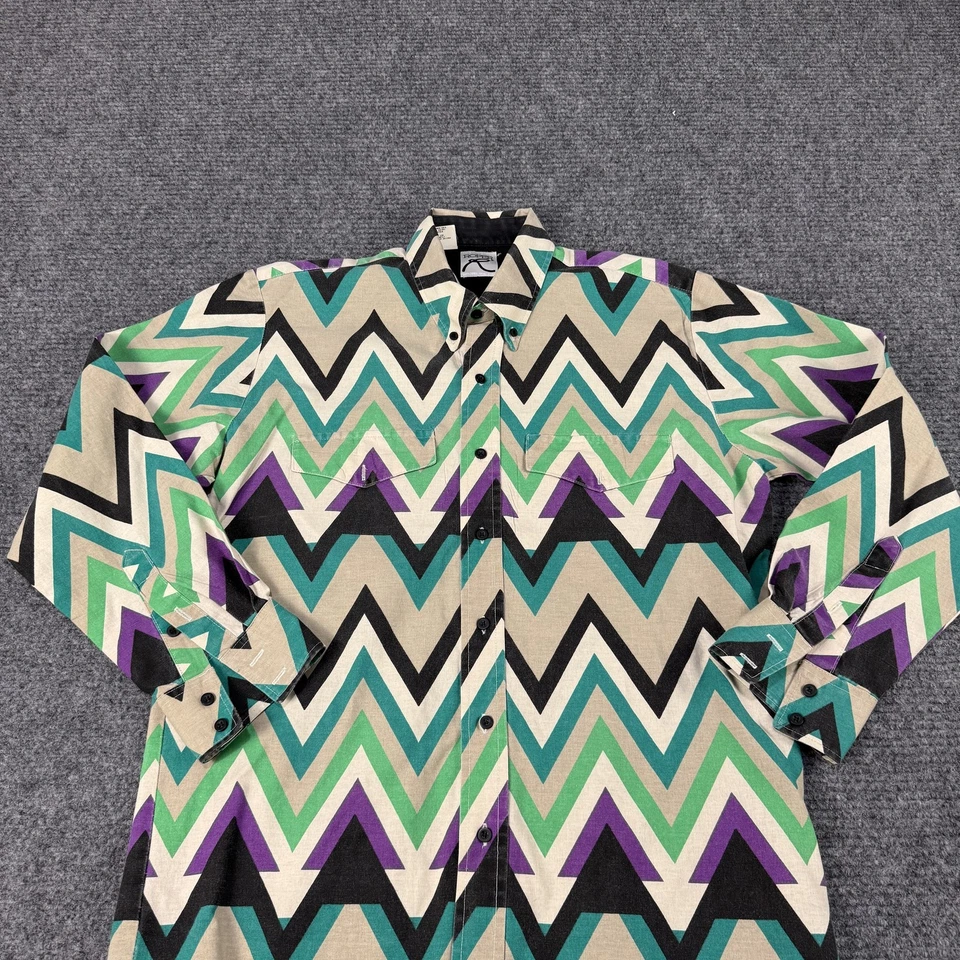 Vintage Roper Shirt Mens Large Aztec Western Pearl Snap Zig Zag USA - Image 2 of 4