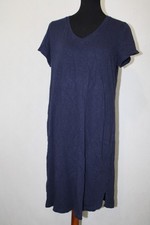 J Jill Sz M Navy Blue Cotton Slub Knit Short Sleeve Knit T-Shirt Pocket Dress