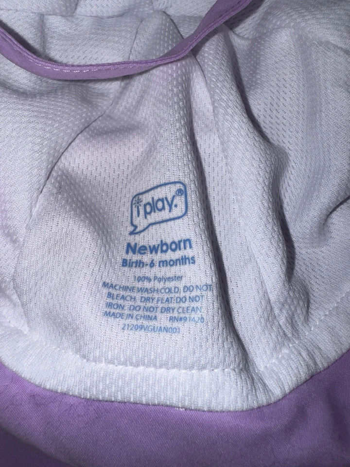 Sombrero para el sol bebé recién nacido 0-6 meses lavanda ala púrpura correa ajustable Foto 4 de 4