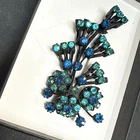 Vintage VENDOME Japanned Blue Floral Spray Brooch Pin Signed Costume Jewelry