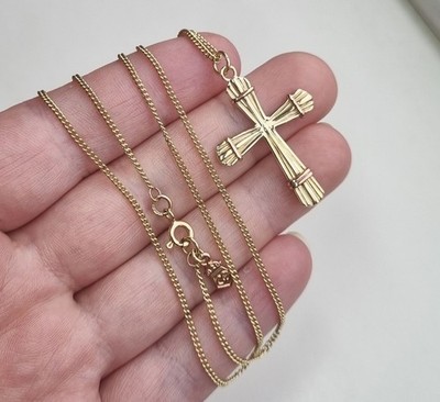 9ct Yellow Rose Gold Hallmarked Clogau Flowing Lines Cross Necklace 5.4g