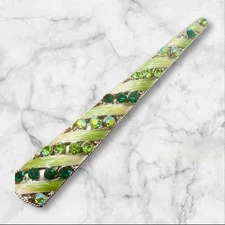 Vintage Green Peppermint Stripe Enamel Rhinestone Duckbill Hairclip Pin Barrette