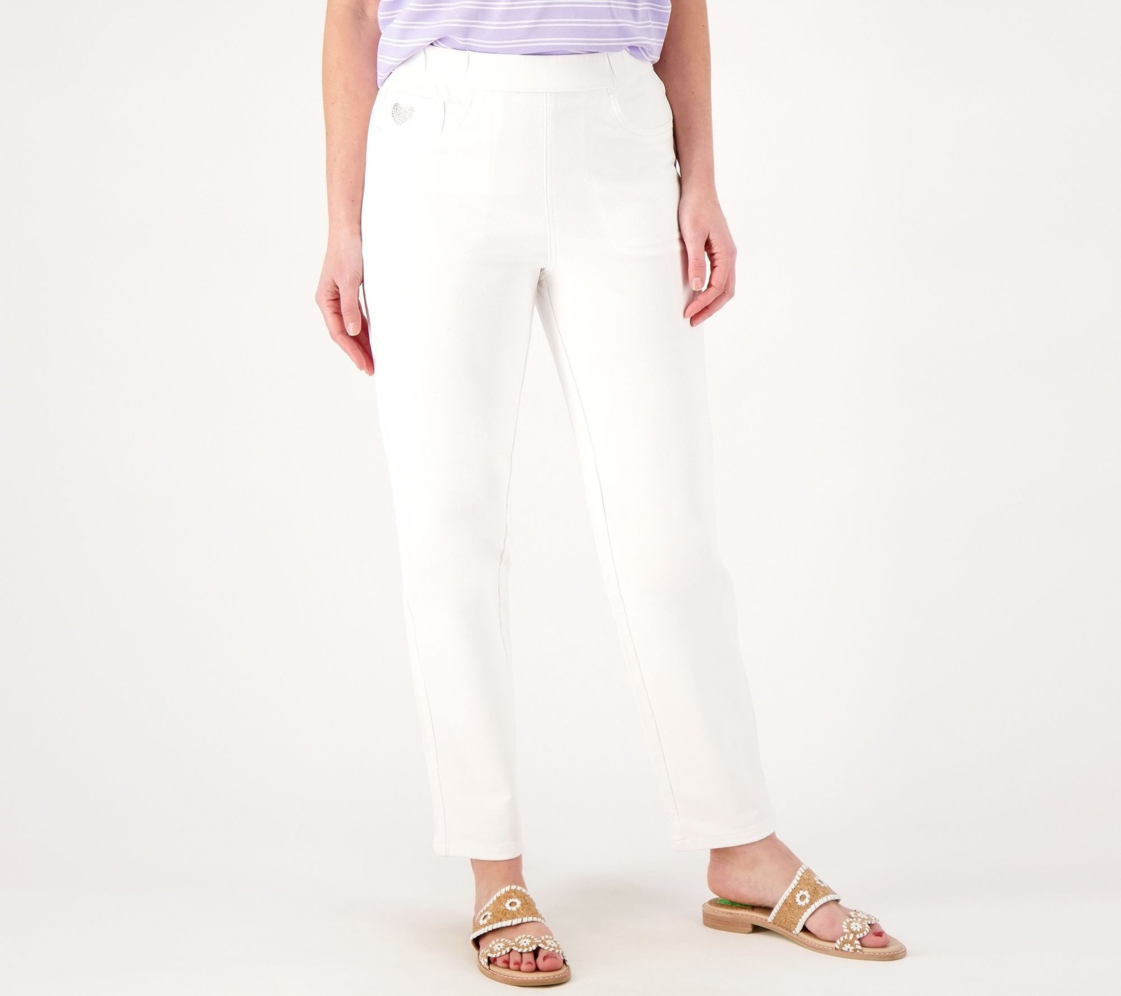 SUNNYLiFE Women's Plus Sz Pants 1X DreamJeanne Pull-On Straight Leg White