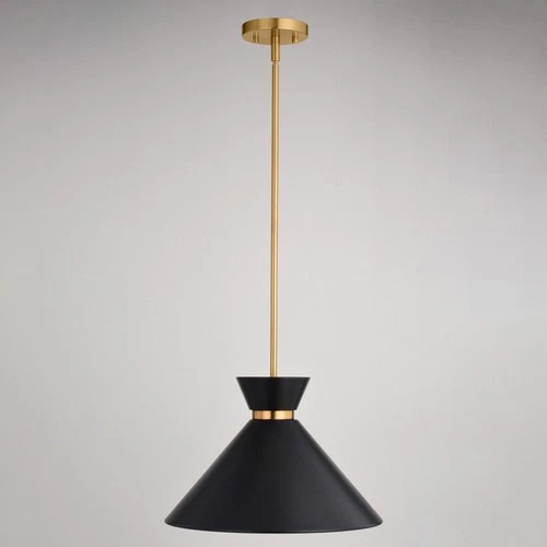Vaxcel Lighting P0398 Racine 15"W Pendant - Matte Black / Natural Brass - Picture 6 of 12