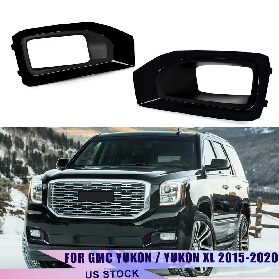 Fit GMC Yukon / Yukon XL 2015-2020 Gloss Black Front Fog Light Grille Cover Trim Foto 4 de 4