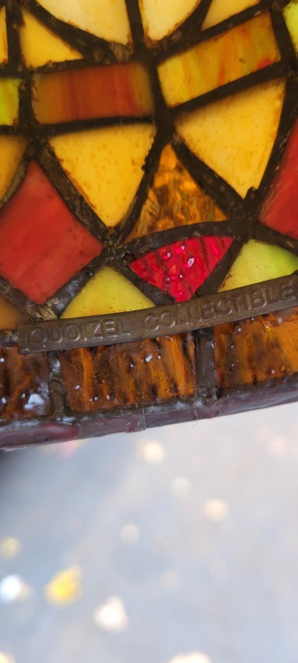 Vintage Quoizel Collection Stained Glass Pendant TF1541VB West End Bronze Design - Image 2 of 4