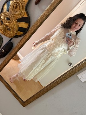 NWT Vintage French Lace California Ivory Lace Satin Beaded Wedding Gown  Dress 16 | eBay