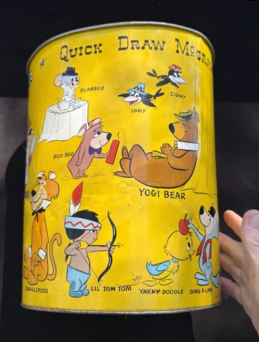 Vtg Original Hanna-Barbera METAL TRASH CAN Yogi Bear Quick Draw Mcgraw Rare -2