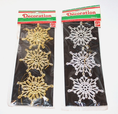 VTG Silver Gold Plastic Snowflake Christmas Ornaments McCrory NOS 2 PKG 1980s