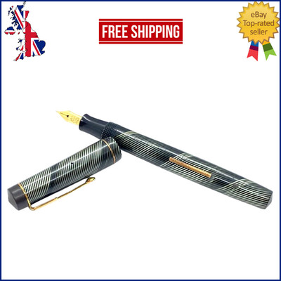 VINTAGE NATIONAL SECURITY FOUNTAIN PEN GREEN DIAGONAL LINES 14K GOLD MEDIUM NIB