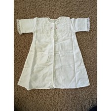 Vintage White Cotton Christening Gown Lace Trim Pink Floral Embroidery Baptism