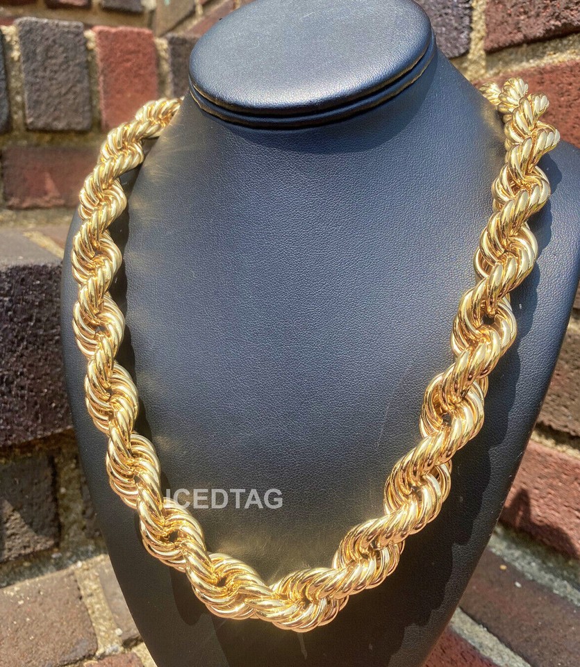 14K Gold Plated 16 - 30MM Hip Hop Retro Dookie Hollow Chunky Rope Chain ...
