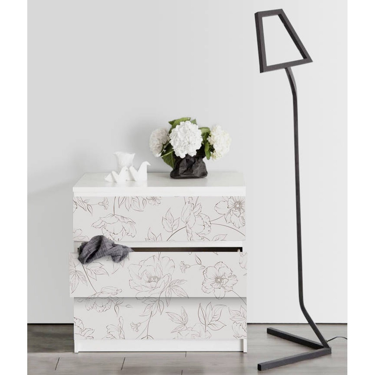 IKEA MALM dresser Sketched flowers Removable sticker for furniture decor | eBay IKEA MALM dresser Sketched flowers Removable sticker for furniture decor | eBay
