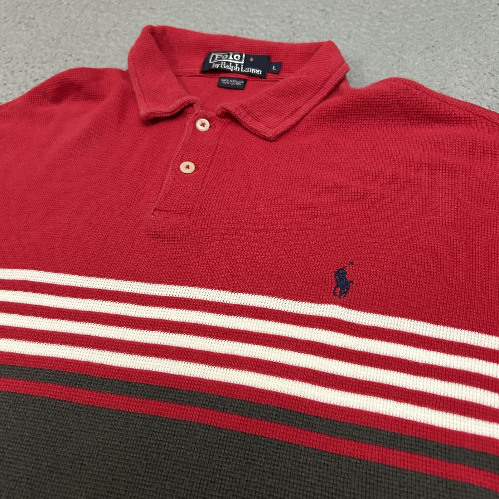 Polo Ralph Lauren vintage camicia uomo grande rossa polo waffle maglia pony preppy