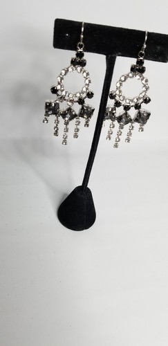 Lulu Frost Earrings Chandelier Silver Tone Drop Dangle Rhinestone Signed - Picture 3 of 9
