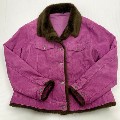 pink corduroy jacket with fur collar