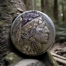 Hobo Nickel hand carved original by J&M Tarantula buffalo as Indian brave