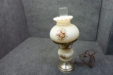 Vintage milk glass Hand Painted Hurricane Lamp