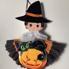 Paper doll Witch Halloween ornaments,  gift tags feather tree decorations # W 12