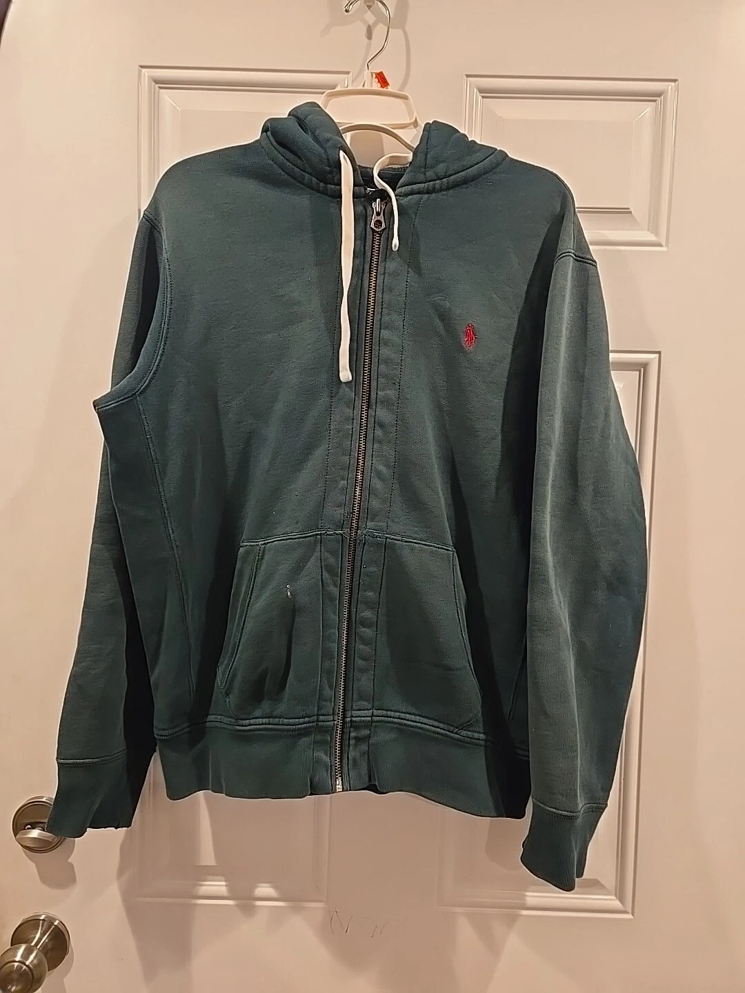Polo Ralph Lauren Full Zip Hoodie Sweatshirt Thermal Waffle Hood Green Mens L
